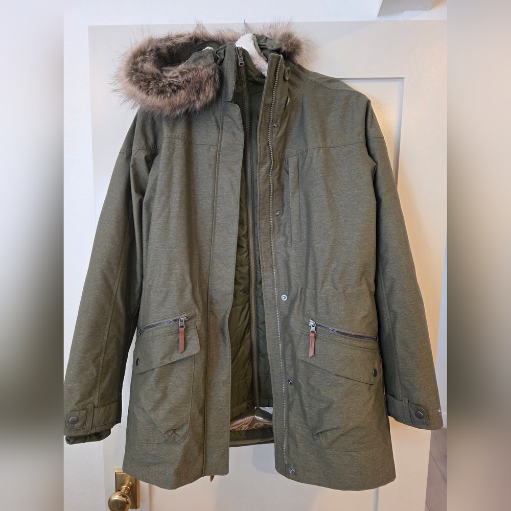 Columbia Womens XL Jacket Olive Interchange Waterproof Omni Heat 3 In 1